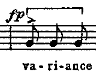Three bars from Britten's Rejoice in the Lamb setting the word 'variance'
